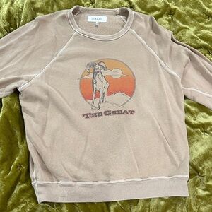 THE GREAT. Tan Ram Graphic Sweatshirt